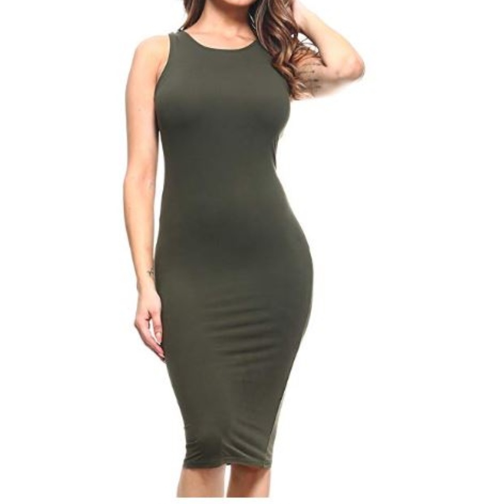 Yelete Bodycon Midi Tank Dress L Olive Green